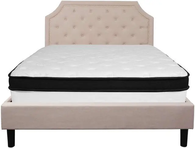 Alt view image 17 of 18 - Brighton Queen Size Tufted Upholstered Platform Bed in Beige Fabric with Memory Foam Mattress