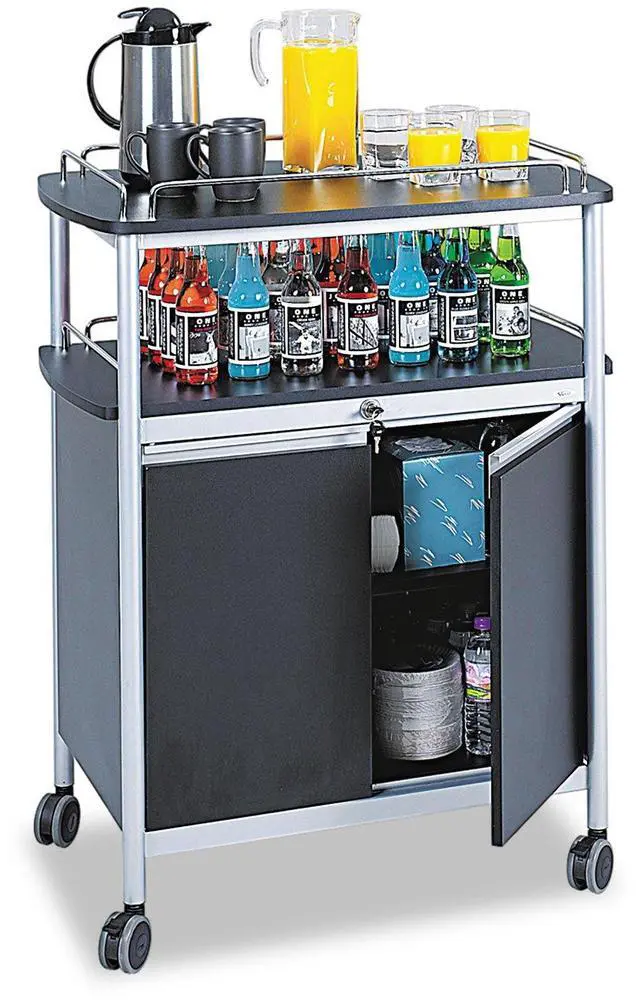 Alt view image 9 of 11 - Safco Mobile Beverage Cart 33-1/2w x 21-3/4d x 43h Black 8964BL