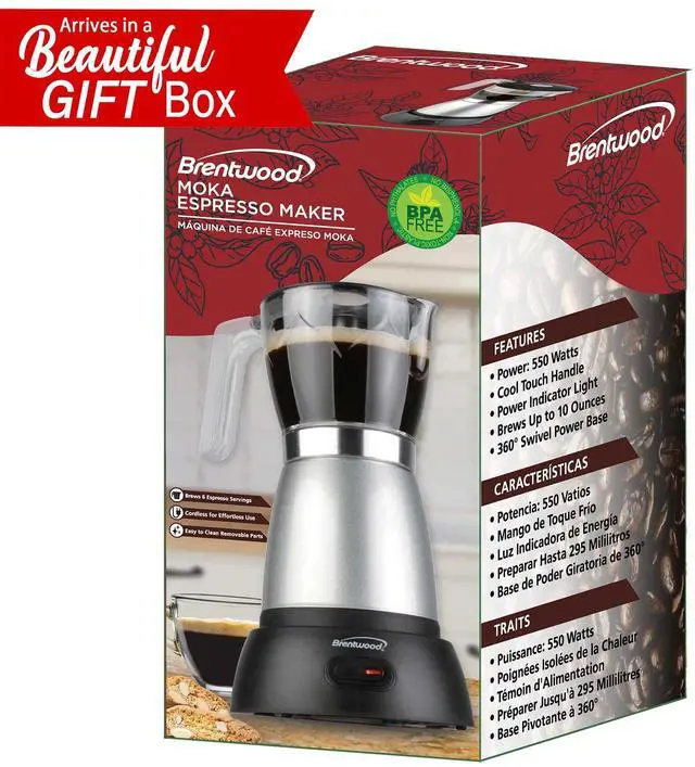 Alt view image 8 of 8 - Brentwood TS-119S 6-Cup Electric Moka Pot Espresso Machine (Silver)