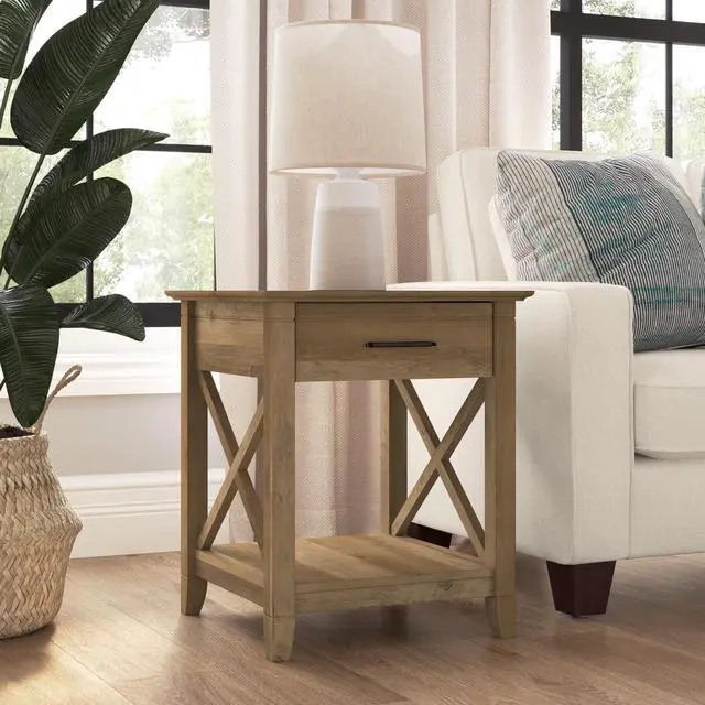 Alt view image 2 of 7 - Bush Furniture Key West Small End Table with Storage | Modern Farmhouse Accent Shelf for Living Room in Reclaimed Pine
