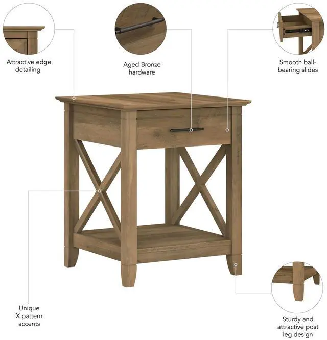 Alt view image 5 of 7 - Bush Furniture Key West Small End Table with Storage | Modern Farmhouse Accent Shelf for Living Room in Reclaimed Pine