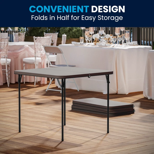 Alt view image 2 of 7 - 2.83-Foot Bi-Fold Dark Gray Plastic Folding Table | Lightweight, Easy Storage, Commercial Grade, Carrying Handle