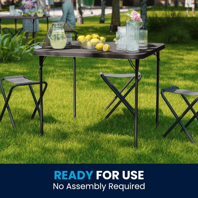 Alt view image 5 of 7 - 2.83-Foot Bi-Fold Dark Gray Plastic Folding Table | Lightweight, Easy Storage, Commercial Grade, Carrying Handle