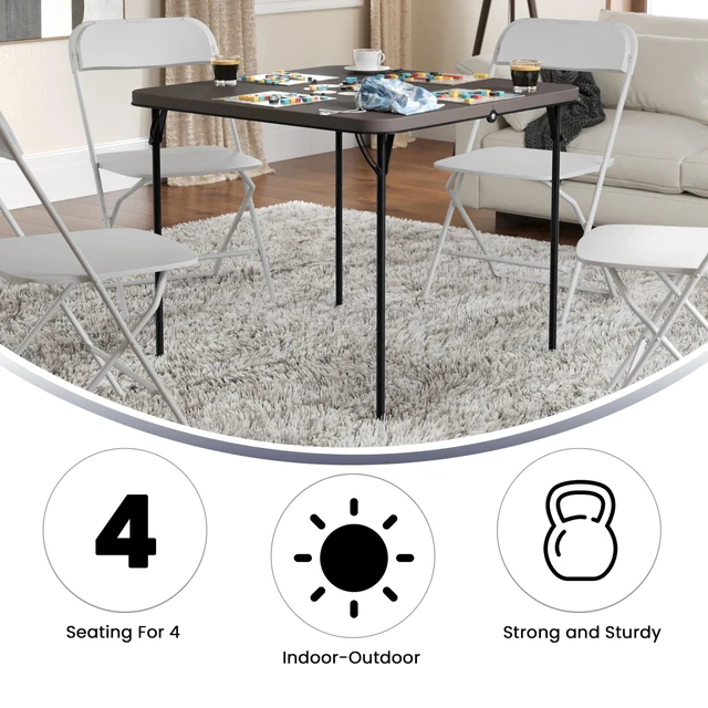 Alt view image 3 of 7 - 2.83-Foot Bi-Fold Dark Gray Plastic Folding Table | Lightweight, Easy Storage, Commercial Grade, Carrying Handle