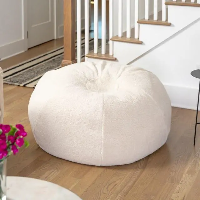 Alt view image 8 of 14 - Flash Furniture Duncan Sherpa Refillable Bean Bag Chair Natural (DGBEANLGSHRPNAT)