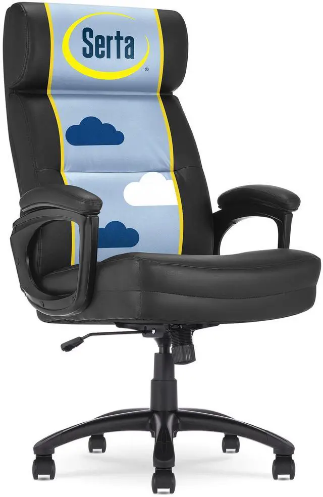 Alt view image 2 of 8 - Serta Comfort Executive Big & Tall Office Chair, Ergonomic High-Back Computer DeskChair, Semi Plush Cushion Seat, Soft Padded Armrests, SertaQuality Foam, Metal Swivel Base, Bonded Leather, Black