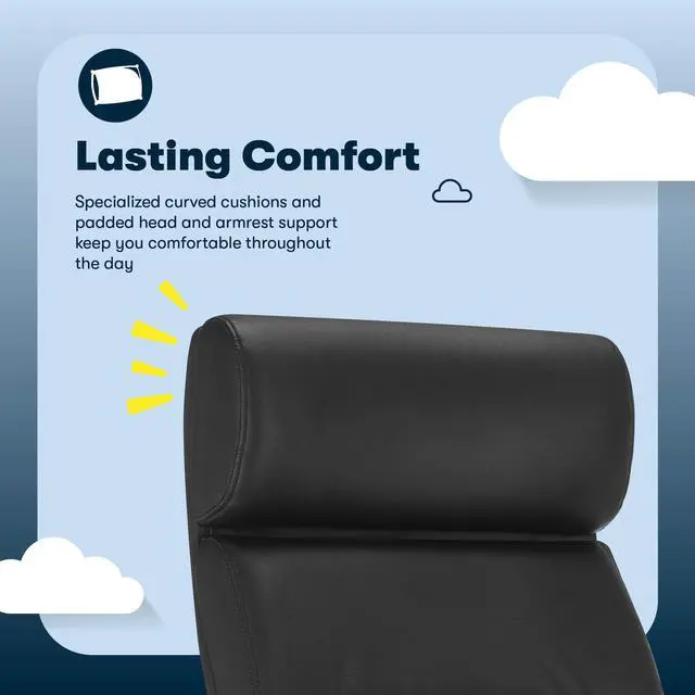 Alt view image 6 of 8 - Serta Comfort Executive Big & Tall Office Chair, Ergonomic High-Back Computer DeskChair, Semi Plush Cushion Seat, Soft Padded Armrests, SertaQuality Foam, Metal Swivel Base, Bonded Leather, Black