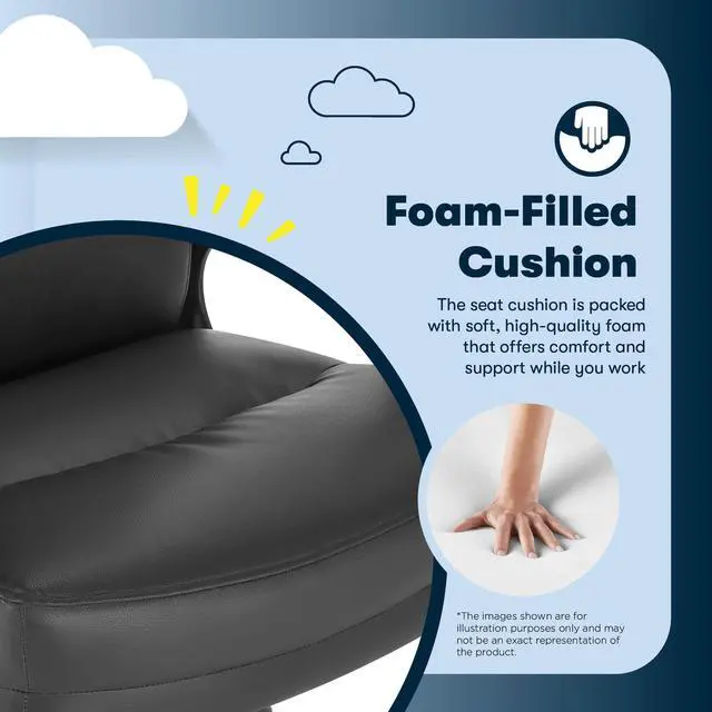Alt view image 7 of 8 - Serta Comfort Executive Big & Tall Office Chair, Ergonomic High-Back Computer DeskChair, Semi Plush Cushion Seat, Soft Padded Armrests, SertaQuality Foam, Metal Swivel Base, Bonded Leather, Black