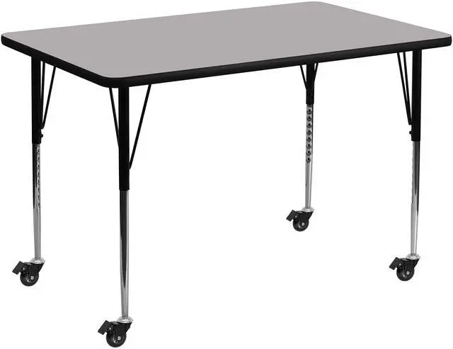 Main image of Wren Mobile 36''W x 72''L Rectangular Grey Thermal Laminate Activity Table - Standard Height Adjustable Legs