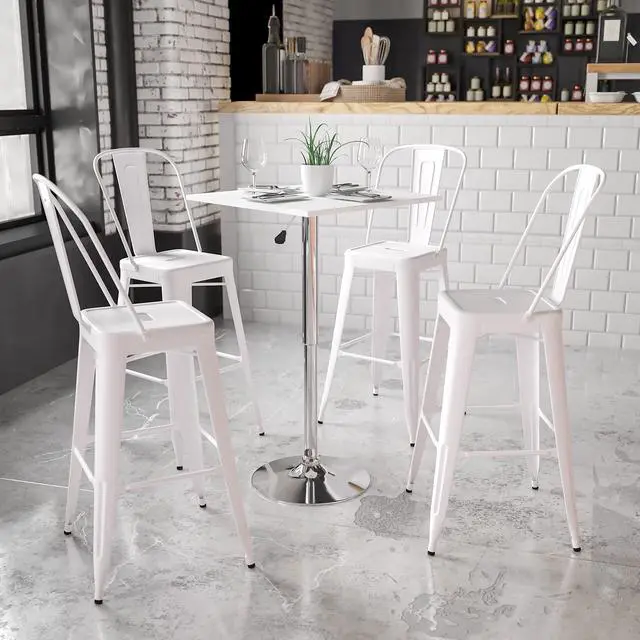Alt view image 11 of 12 - 23.75'' Square Adjustable Height White Wood Table (Adjustable Range 33'' - 40.5'')