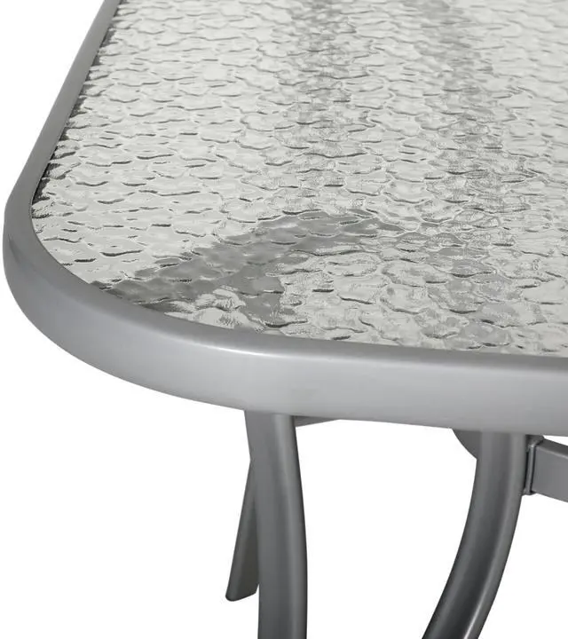 Alt view image 5 of 7 - Flash Furniture Tory Rectangle Patio Table with Umbrella Hole, Commercial All-Weather Table with Heat Resistant Tempered Glass, Steel Tube Frame, 35x 59, Silver