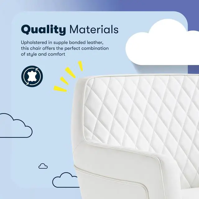 Alt view image 5 of 7 - Serta Ashleigh Modern Office Chair, Diamond-Tufted Design, Pocket Coil Seat Cushion, Stylish Mid-Century Accent Armchair, Women's Vanity or MakeupChair, Polished Gold Swivel Base, White Bonded Leather