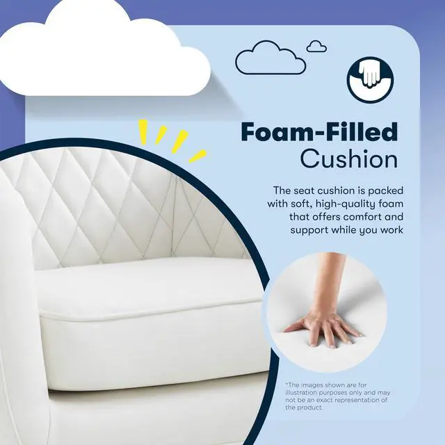 Alt view image 6 of 7 - Serta Ashleigh Modern Office Chair, Diamond-Tufted Design, Pocket Coil Seat Cushion, Stylish Mid-Century Accent Armchair, Women's Vanity or MakeupChair, Polished Gold Swivel Base, White Bonded Leather