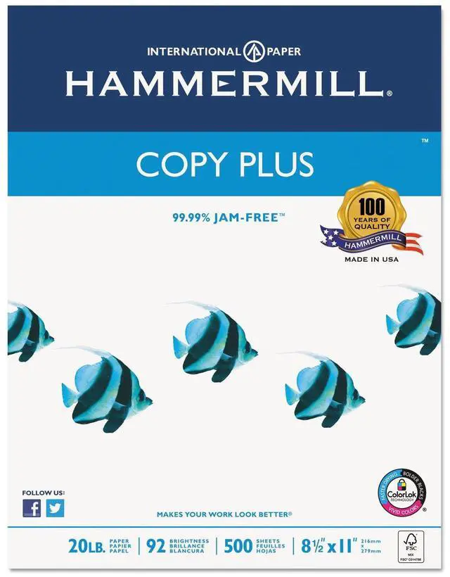 Alt view image 2 of 2 - hammermill 105007 copy plus copy paper, 92 brightness, 20lb, 8-1/2 x 11, white, 5000 sheets/carton