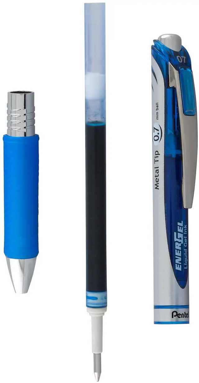 Alt view image 5 of 7 - Pentel EnerGel Deluxe RTX Retractable Liquid Gel Pen, 0.7mm, Metal Tip, Blue Ink, 2 Pack (BL77BP2C)
