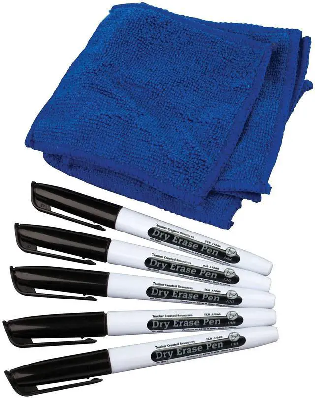 Alt view image 4 of 4 - Teacher Created Resources Dry Erase Pens & Microfiber Towels Fine Tip Black 5