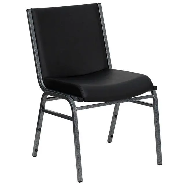 Alt view image 3 of 7 - Heavy Duty Black Vinyl Stack Chair | Vinyl Upholstery, Durable Construction, Commercial Use