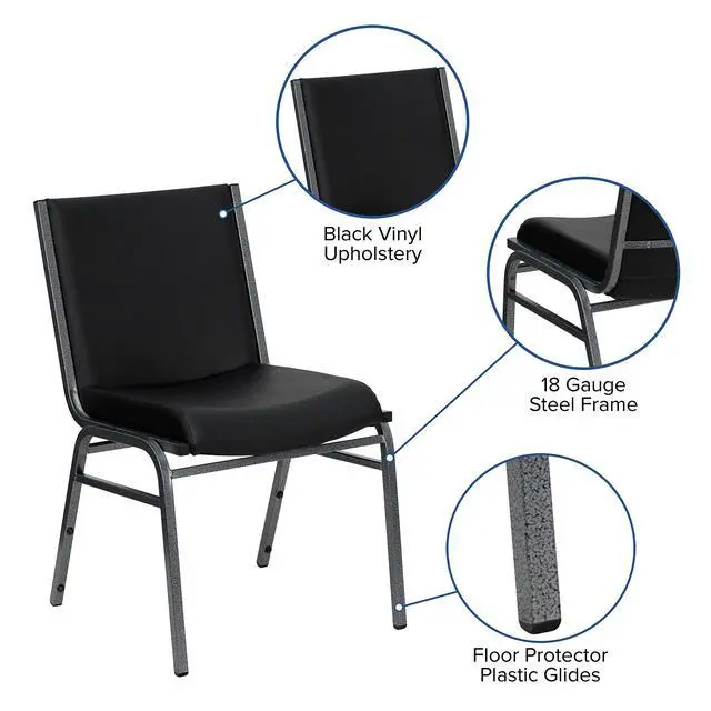 Alt view image 7 of 7 - Heavy Duty Black Vinyl Stack Chair | Vinyl Upholstery, Durable Construction, Commercial Use