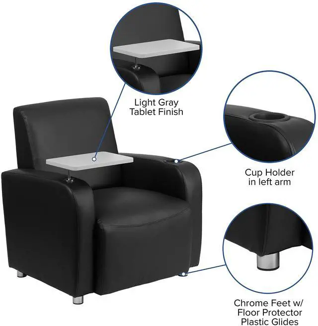 Alt view image 14 of 17 - Black Leather Guest Chair with Tablet Arm, Chrome Legs and Cup Holder