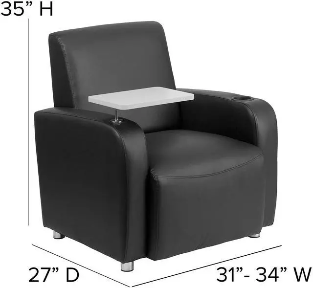 Alt view image 15 of 17 - Black Leather Guest Chair with Tablet Arm, Chrome Legs and Cup Holder