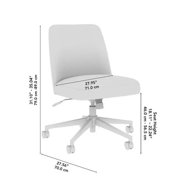 Alt view image 7 of 7 - Bush Furniture Serenity Mid Back Armless Office Chair with Wheels in Soft Beige Fabric, Workspace Seating Solution for Small Computer Desk
