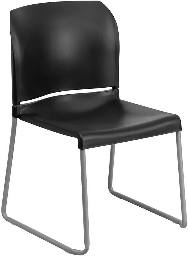Alt view image 13 of 18 - Flash Furniture 5 Pack HERCULES Series 880 lb. Capacity Black Full Back Contoured Stack Chair with Gray Powder Coated Sled Base