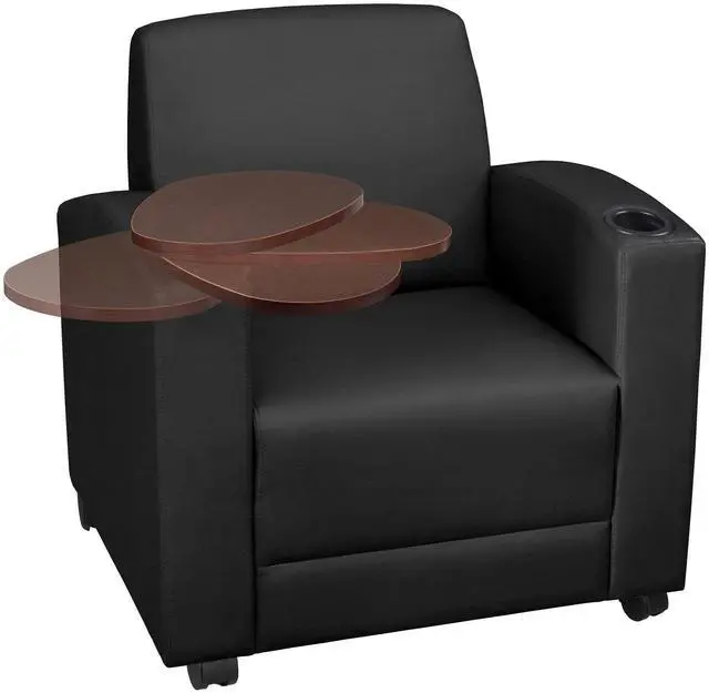 Alt view image 7 of 7 - Regency Nova Arm Chair with 360-Degree Swiveling Tablet, Black Upholstery, Java Finish, Ergonomic Design for Office, Home, Study, or Lounge Seating
