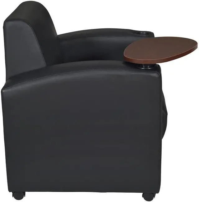 Alt view image 5 of 7 - Regency Nova Arm Chair with 360-Degree Swiveling Tablet, Black Upholstery, Java Finish, Ergonomic Design for Office, Home, Study, or Lounge Seating