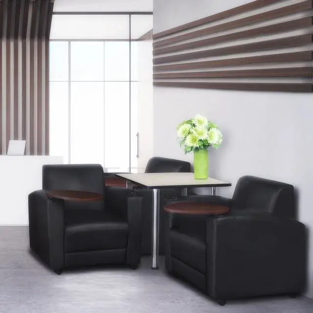 Alt view image 3 of 7 - Regency Nova Arm Chair with 360-Degree Swiveling Tablet, Black Upholstery, Java Finish, Ergonomic Design for Office, Home, Study, or Lounge Seating