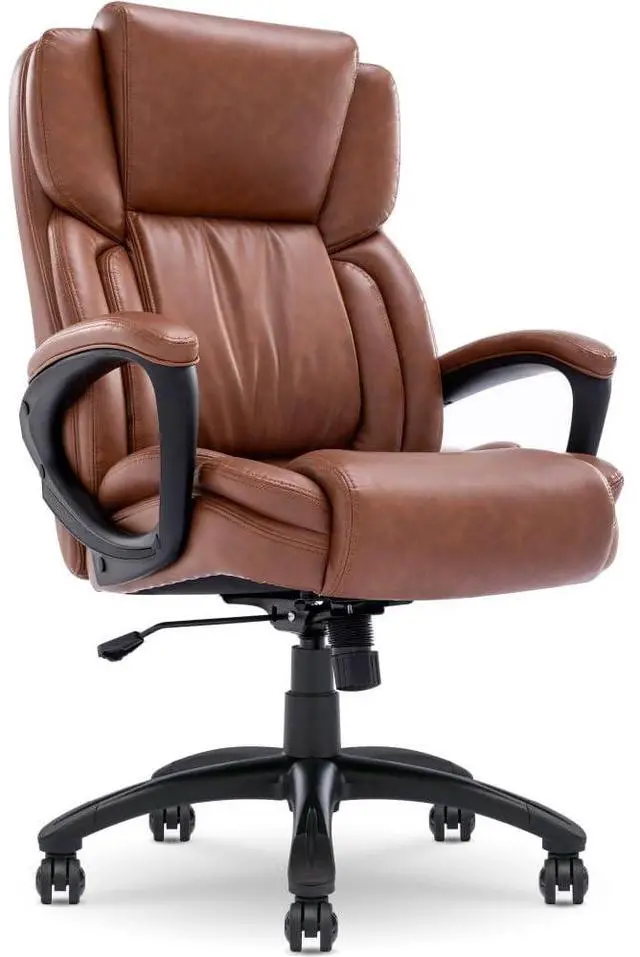 Main image of Serta Garret Executive Office Chair, Ergonomic Mid-Back with Lumbar Support, Semi-Plush Cushion and Body Pillows, Padded Armrests, Swivel Base, Bonded Leather, Cognac