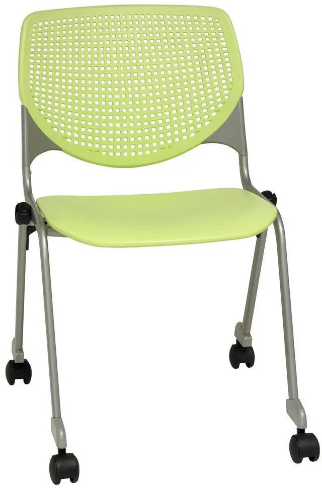 Alt view image 2 of 2 - KFI Seating Kool Series Polypropylene Stack Chair with Perforated Back and Casters, Lime Green Finish
