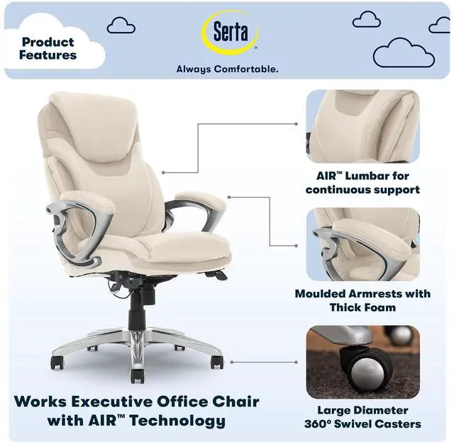 Alt view image 6 of 9 - Serta AIR Bonded Leather Executive Chair 43807B