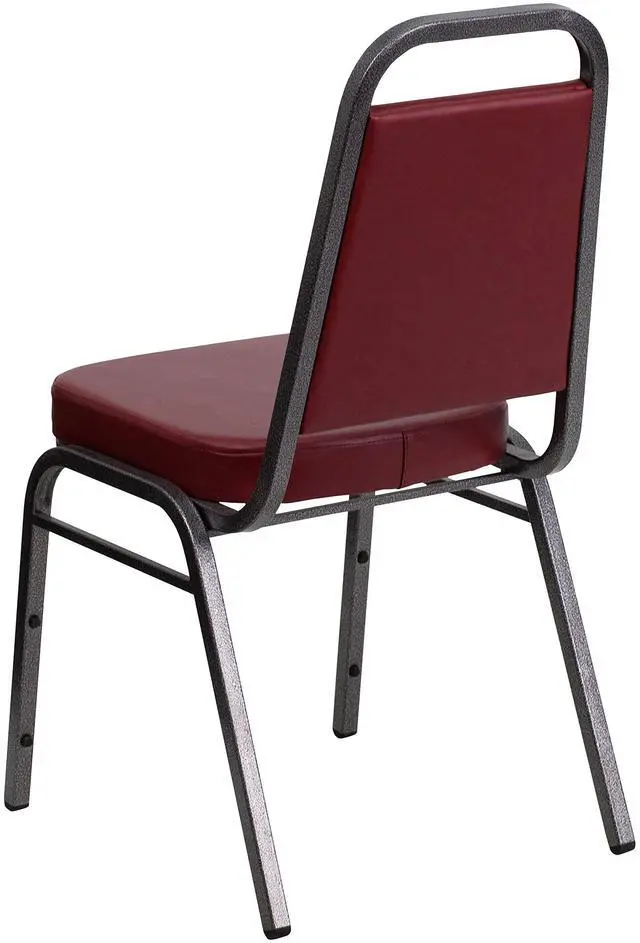 Alt view image 14 of 14 - 4 Pk. HERCULES Series Trapezoidal Back Stacking Banquet Chair with Burgundy Vinyl and 2.5'' Thick Seat - Silver Vein Frame