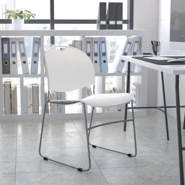 Alt view image 9 of 13 - HERCULES Series 880 lb. Capacity White Ultra-Compact Stack Chair with Silver Powder Coated Frame