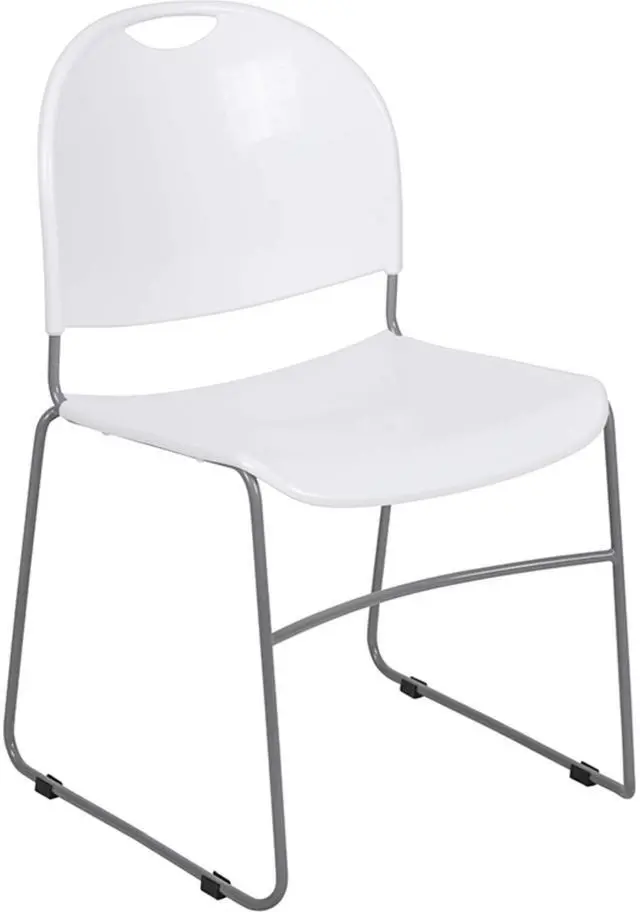 Alt view image 10 of 13 - HERCULES Series 880 lb. Capacity White Ultra-Compact Stack Chair with Silver Powder Coated Frame