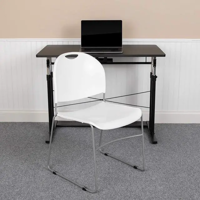 Alt view image 11 of 13 - HERCULES Series 880 lb. Capacity White Ultra-Compact Stack Chair with Silver Powder Coated Frame