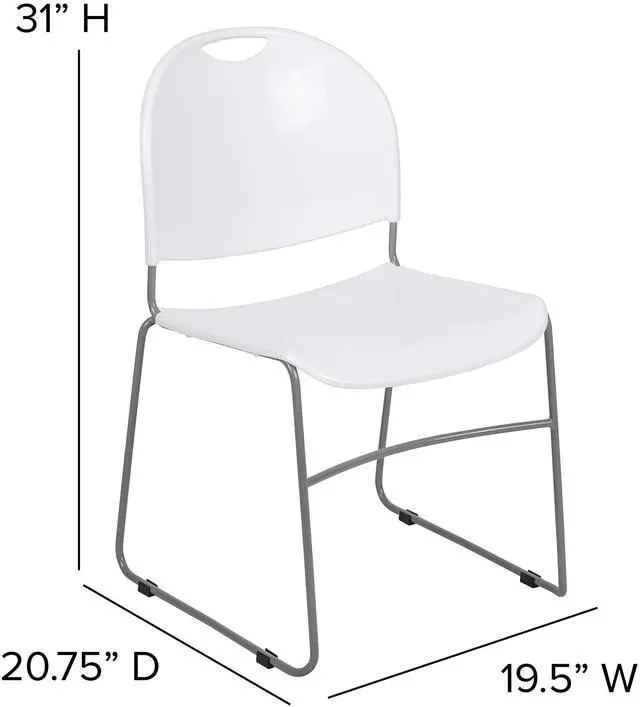 Alt view image 12 of 13 - HERCULES Series 880 lb. Capacity White Ultra-Compact Stack Chair with Silver Powder Coated Frame