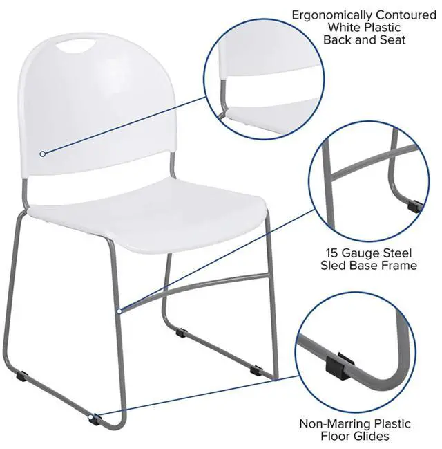 Alt view image 13 of 13 - HERCULES Series 880 lb. Capacity White Ultra-Compact Stack Chair with Silver Powder Coated Frame