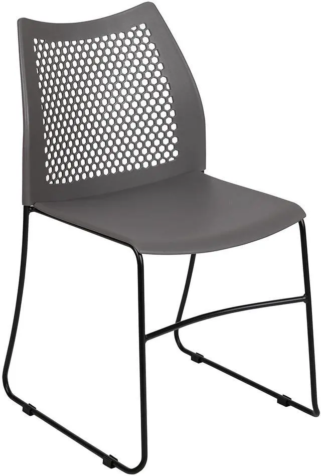 Alt view image 15 of 17 - 5 Pack HERCULES Series 661 lb. Capacity Gray Stack Chair with Air-Vent Back and Black Powder Coated Sled Base