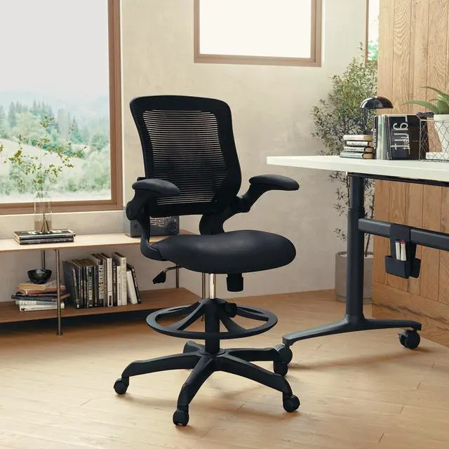 Alt view image 2 of 7 - Kale Mid-Back Swivel Office Chair with Adjustable Foot Ring, Lumbar Support, and Seat Height, Ergonomic Mesh Executive Chair, Black