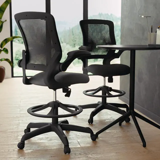 Alt view image 5 of 7 - Kale Mid-Back Swivel Office Chair with Adjustable Foot Ring, Lumbar Support, and Seat Height, Ergonomic Mesh Executive Chair, Black