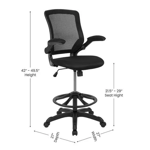 Alt view image 6 of 7 - Kale Mid-Back Swivel Office Chair with Adjustable Foot Ring, Lumbar Support, and Seat Height, Ergonomic Mesh Executive Chair, Black