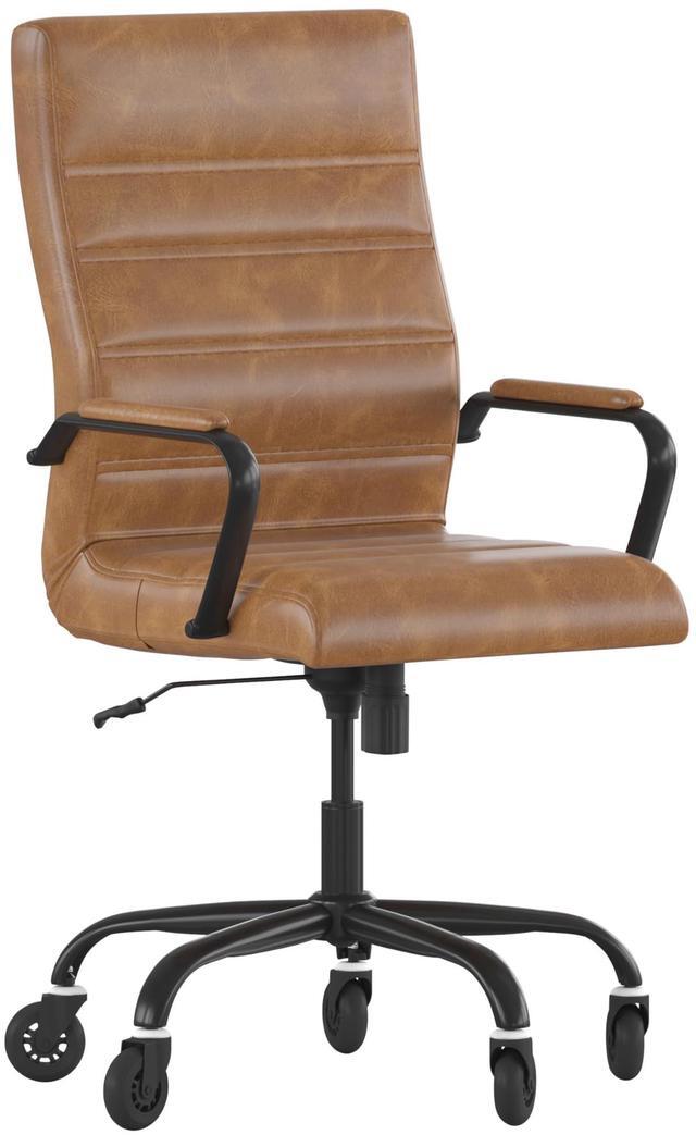 Alt view image 17 of 20 - Whitney High Back Brown LeatherSoft Executive Swivel Office Chair with Black Frame, Arms, and Transparent Roller Wheels