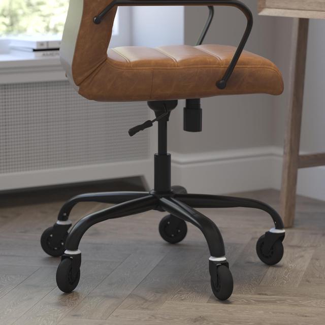 Alt view image 20 of 20 - Whitney High Back Brown LeatherSoft Executive Swivel Office Chair with Black Frame, Arms, and Transparent Roller Wheels