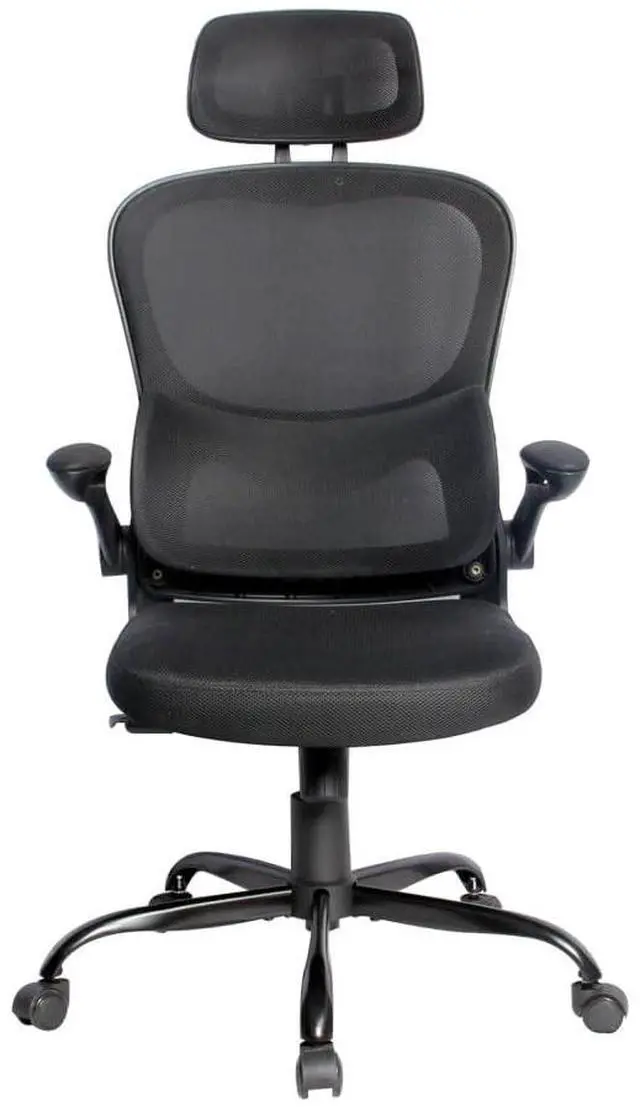 Alt view image 8 of 9 - Elama High Back Adjustable Mesh and Fabric Office Chair in Black on Black with Metal Base and Adjustable Head Rest