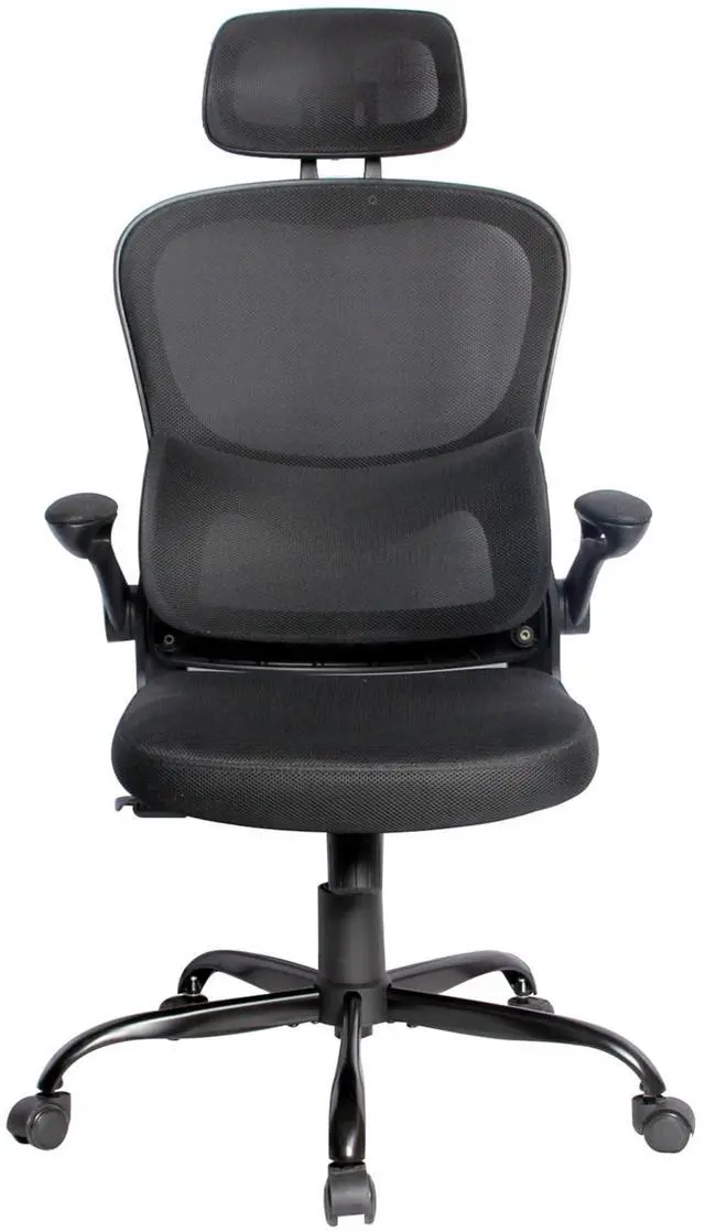 Alt view image 9 of 9 - Elama High Back Adjustable Mesh and Fabric Office Chair in Black on Black with Metal Base and Adjustable Head Rest
