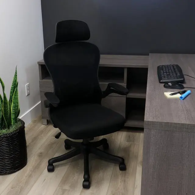 Alt view image 13 of 13 - Elama High Back Adjustable Mesh and Fabric Office Chair in Black and Gray with Adjustable Head Rest