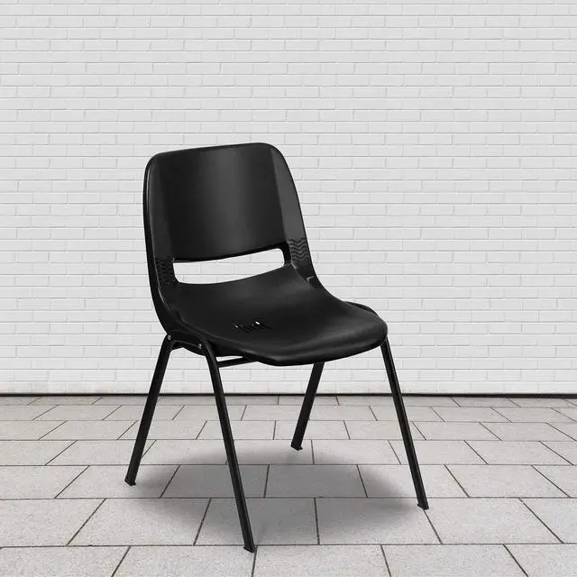 Alt view image 15 of 19 - HERCULES Series 880 lb. Capacity Black Ergonomic Shell Stack Chair with Black Frame