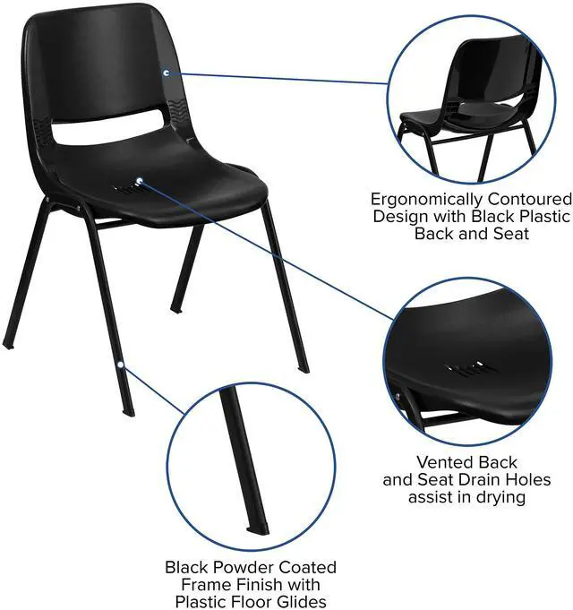 Alt view image 16 of 19 - HERCULES Series 880 lb. Capacity Black Ergonomic Shell Stack Chair with Black Frame