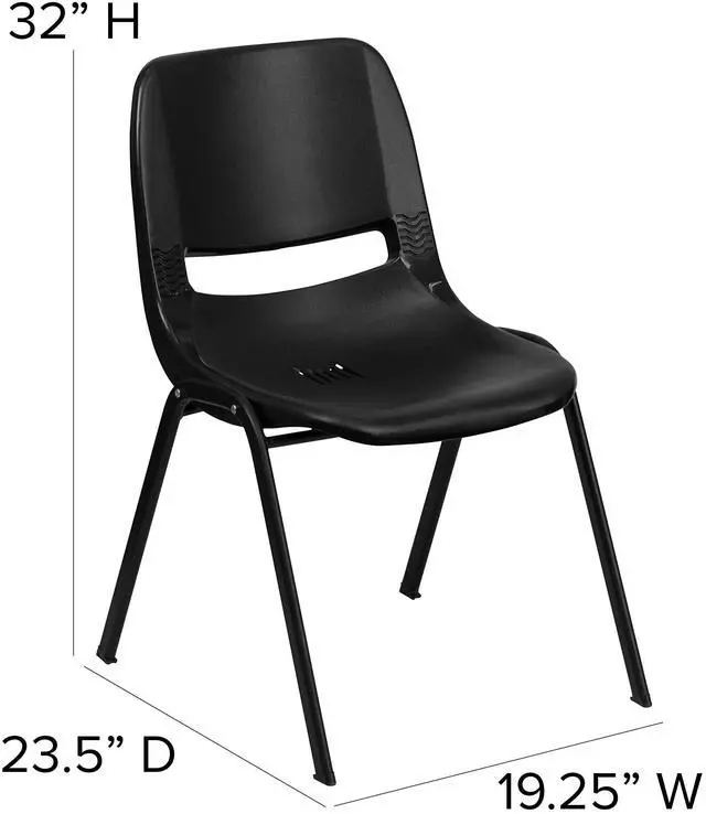 Alt view image 17 of 19 - HERCULES Series 880 lb. Capacity Black Ergonomic Shell Stack Chair with Black Frame